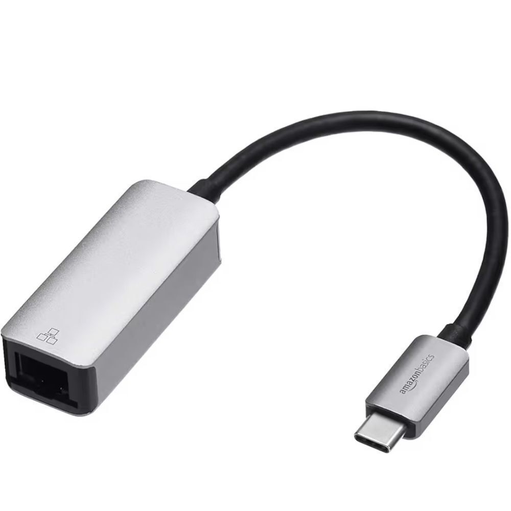 Amazon Basics Aluminum USB-C to RJ45 Gigabit Ethernet Adapter, Portable, NIB!